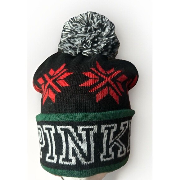 VICTORIA'S SECRET "PINK" RED SNOWFLAKE POM POM BEANIE WARM WINTER HAT~ADULT~ - Picture 1 of 8